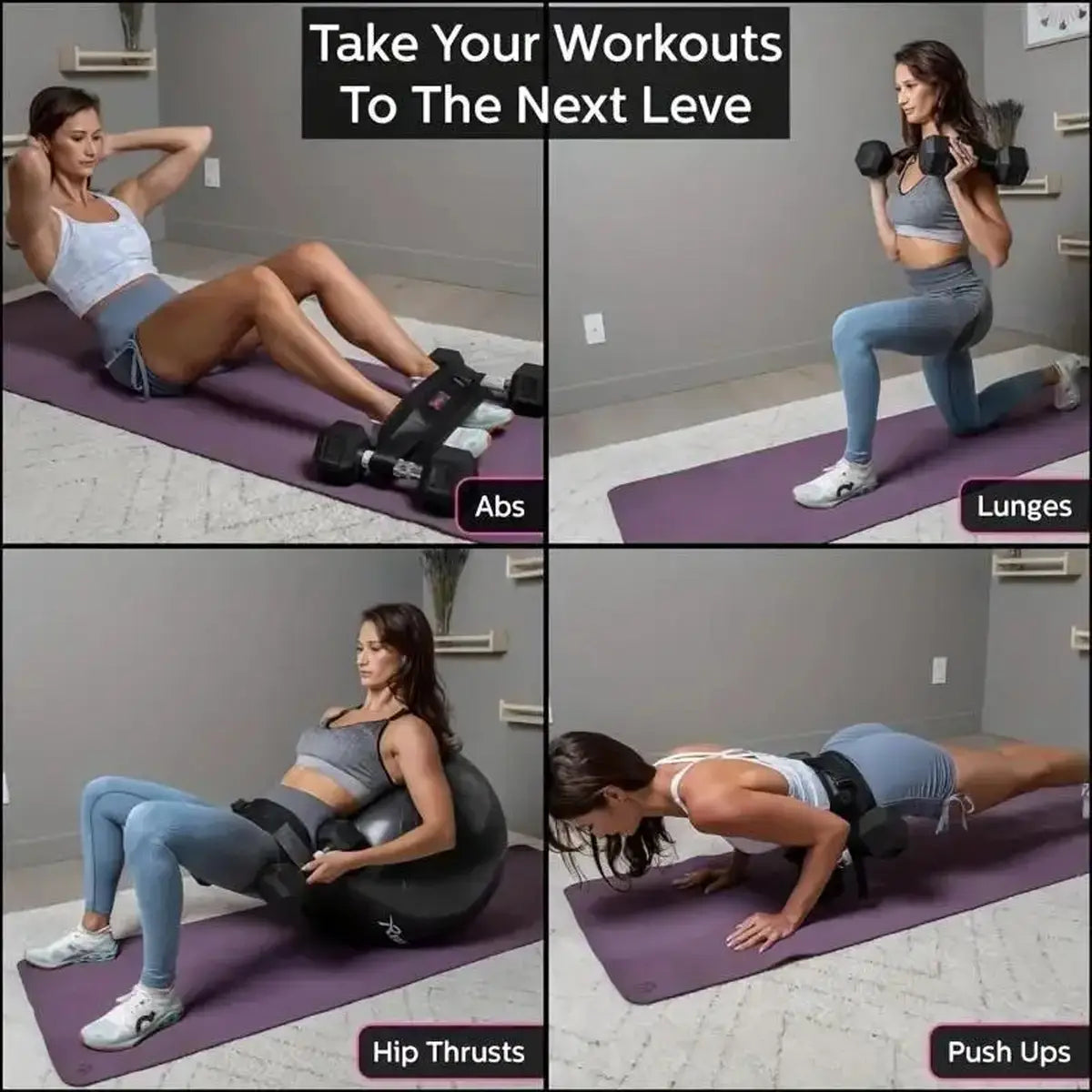 cinturón de hip thrust con peso negro hecho de material resistente, diseñado para el entrenamiento con mancuernas durante hip thrust y flexiones de apoyo