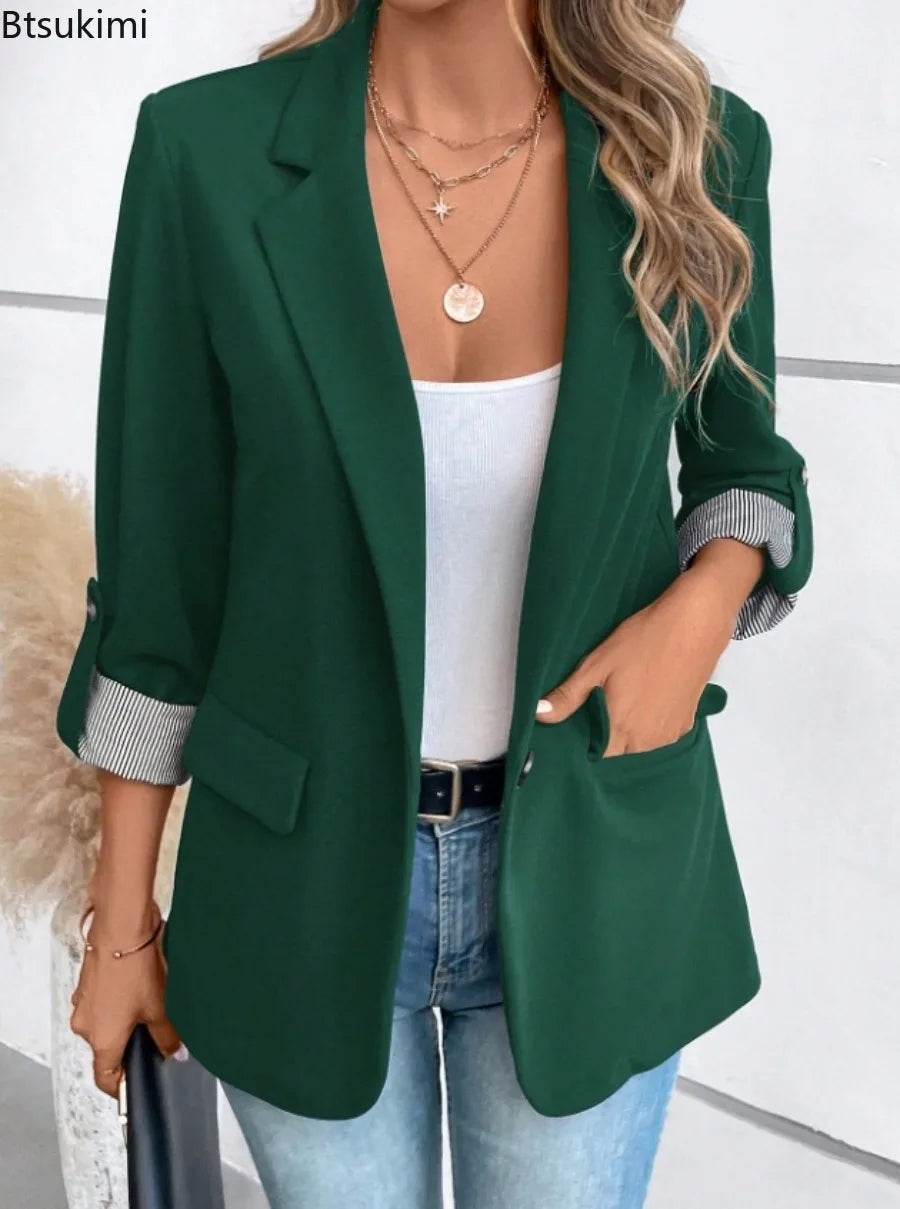 New Women's Commuter Style Long Sleeve Blazers Coats Spring Fashion Casual Cardigans Elegant Small Suit Solid Suit Jackets Women