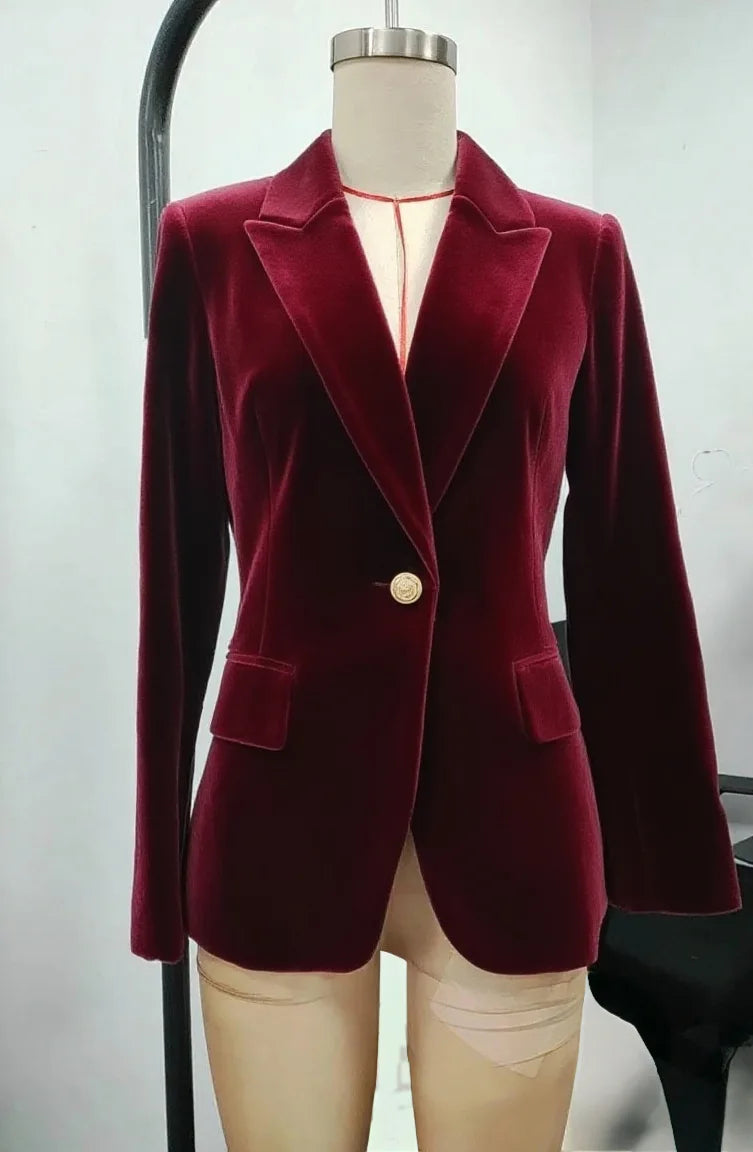 Elegant Velour Blazers Women Retro Single Button Suit Collar Jacket Blazer Coat 2025 Autumn Long Sleeve Simple Fashion Outerwear
