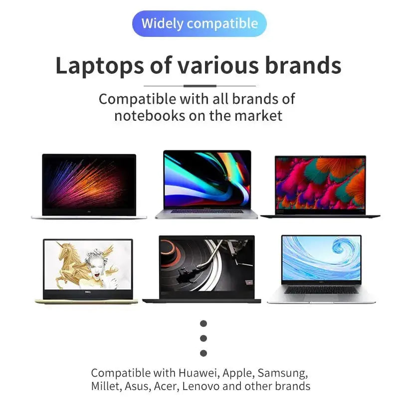 A sleek foldable aluminum laptop stand with heat dissipation designed for compatibility with Huawei, Apple, Samsung, and Lenovo laptops.