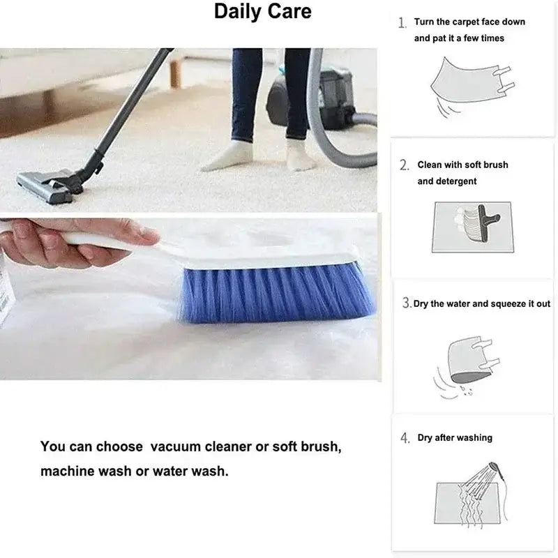 blue bristle cleaning brush with white handle designed for hand wash of green grass door mat in the living room