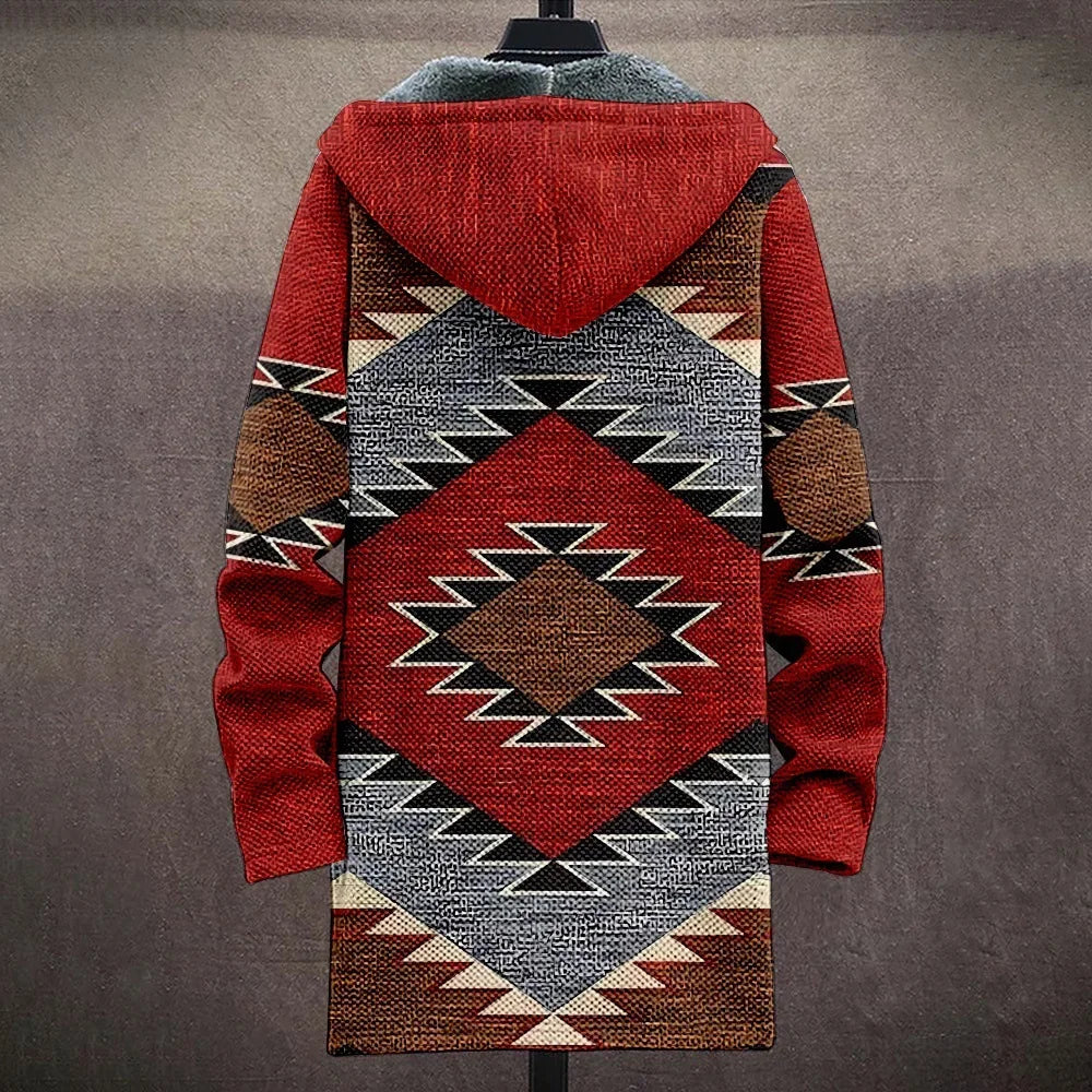 Men Jacket Cardigans Coats Printed Native Retro Aztec Graphics Mid Trench Outdoors Fleece Winter Casual Streetwear Clothing