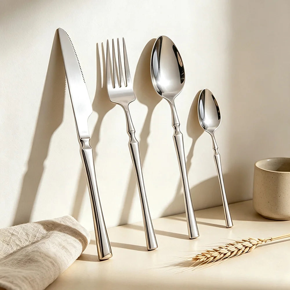 4Pcs Silver Dinnerware Cutlery Set Stainless Steel Tableware Dessert Tea Spoon Dishwasher Safe for Home Dining Room Kitchenware