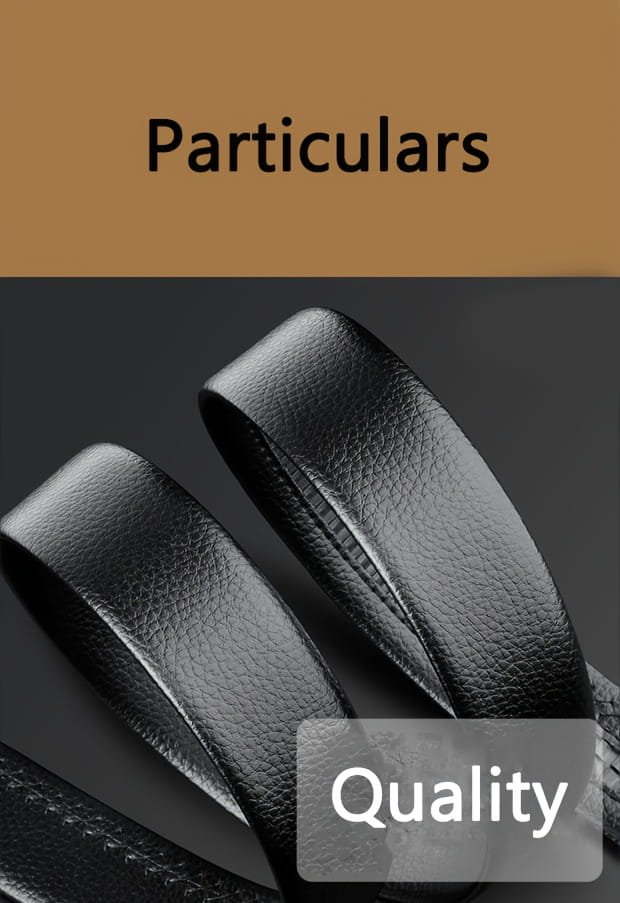 Men’s automatic buckle leather belt in black with a textured surface and precise stitching.