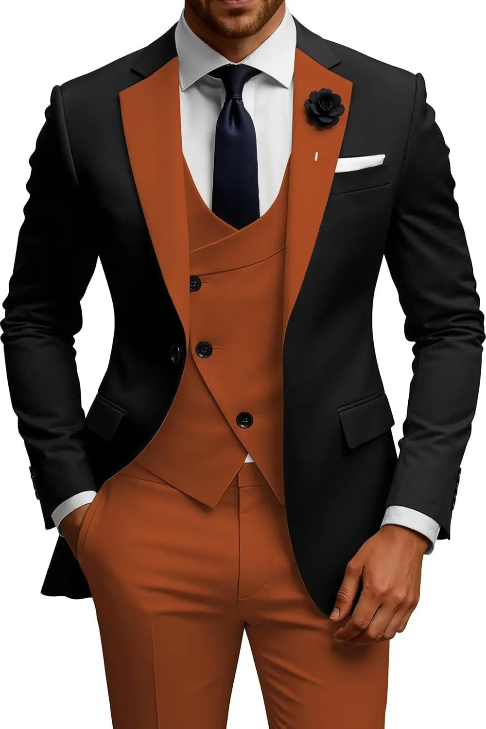 Mens Suits 3 Piece Slim Fit Double Breasted Suit Wedding Prom Tuxedo Suit Set