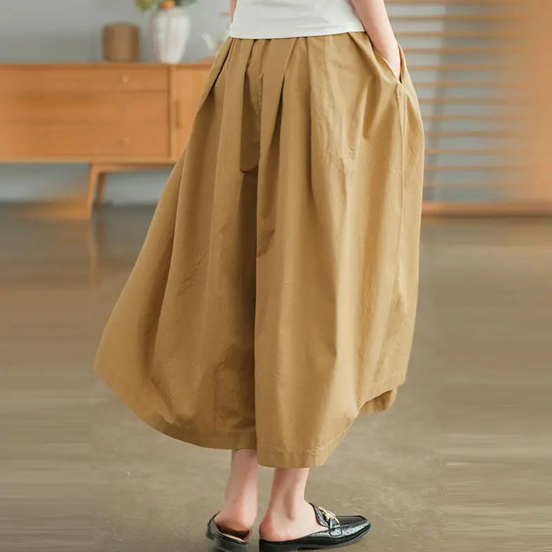 Women's Wide Leg Pants 2026 Summer High Waist Loose Thin Capri Pants Female Mom Casual Solid Color White Design Skirt Pants