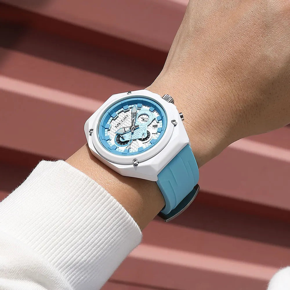 MEGIR New Sport Chronograph Quartz Watches for Men Women Waterproof Luminous Unisex Couple Wristwatch with Silicone Strap