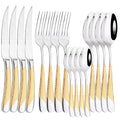 16PCS Dinnerware Stainless Steel - Black Cutlery Set, Mirror Polished, Dishwasher Safe, Includes Knives, Forks & Spoons