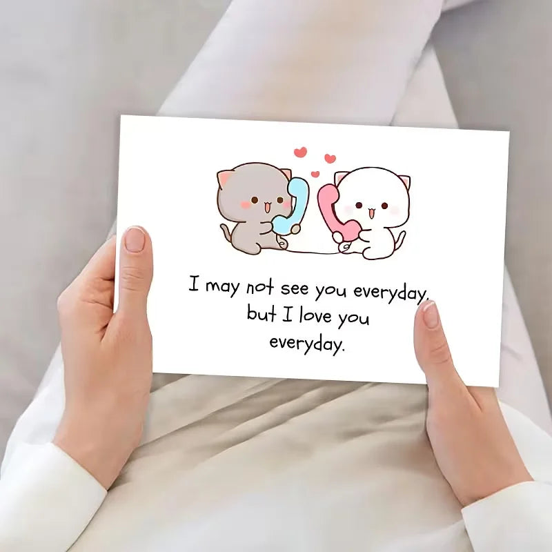Valentine's Day Card with Envelope, Cute Kitten on Phone, 'I Love You Every Day' Card, for Couples, Anniversaries, Birthdays