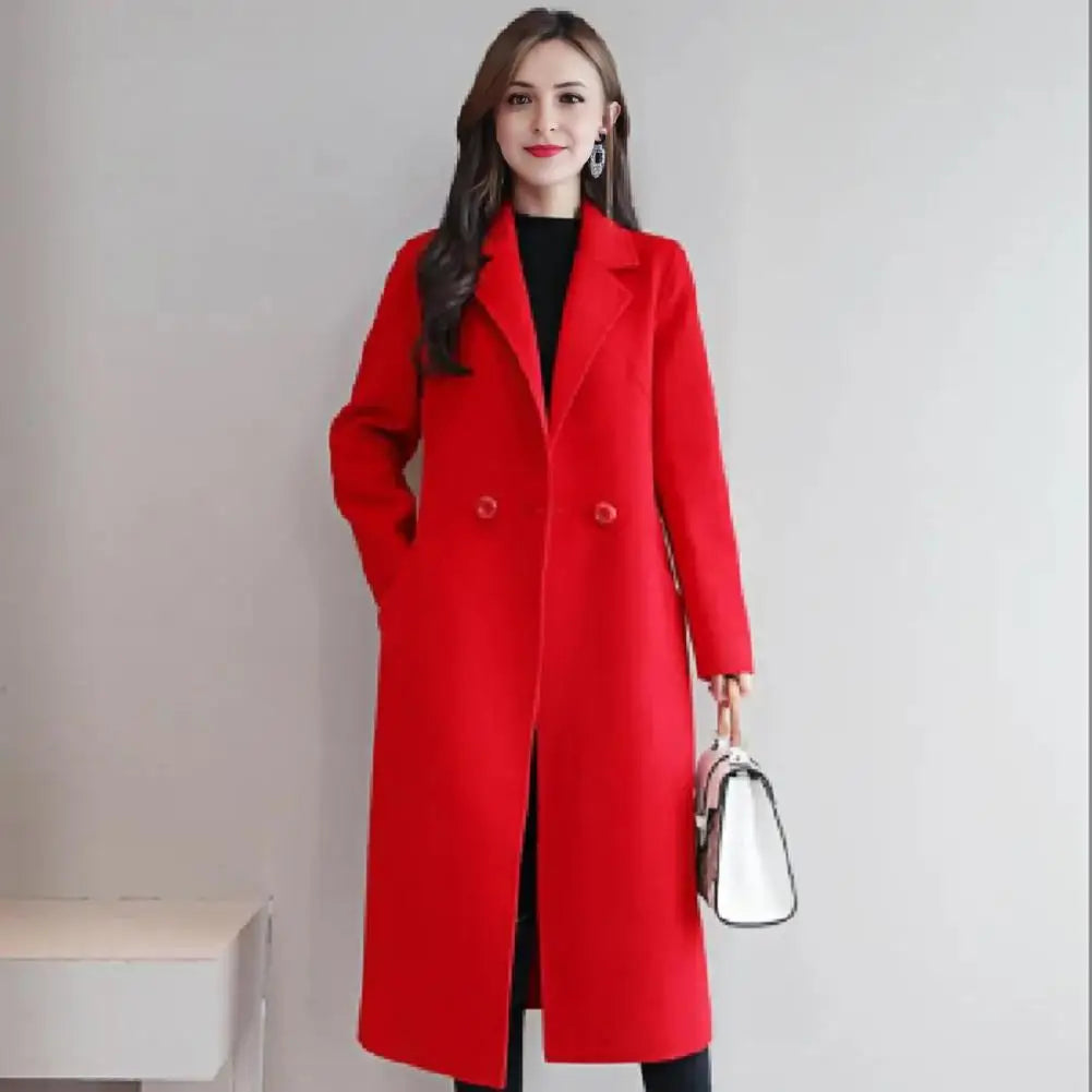 Women Wool Coat Women's Wool Peacoat Mid-long Overcoat Casual Notch Lapel Trench Coat Thick Single-breasted Fall Winter