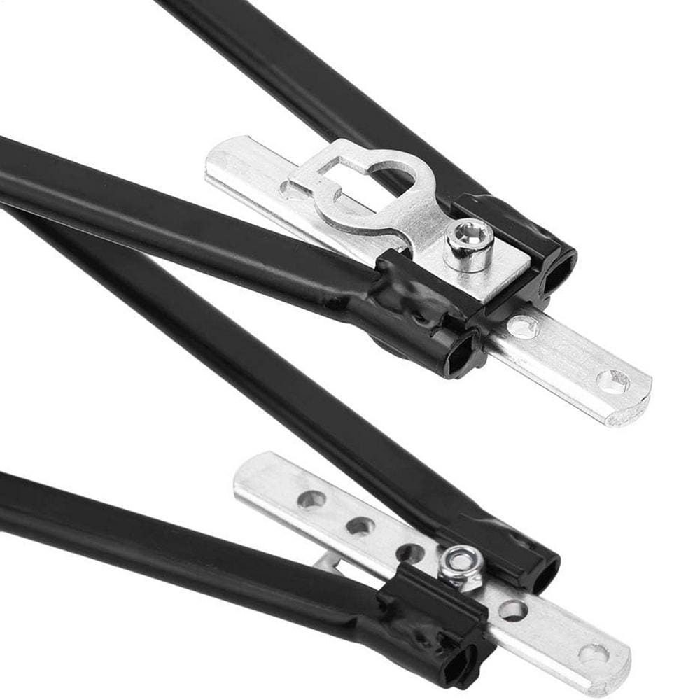 black insulated electrical terminal connectors with silver metal clamps and screws shown on the back side of a bike cargo rack 35kg aluminum rear bicycle carrier