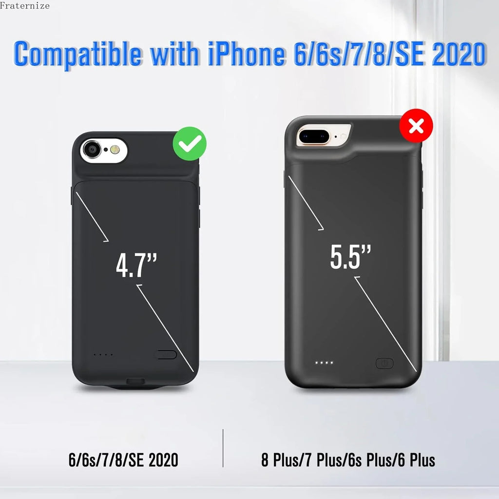 Extended Smart Battery Charger Case for iPhone 8/7/6s/6/SE 2020/2022/2023 Portable Rechargeable Protective Charging Cover