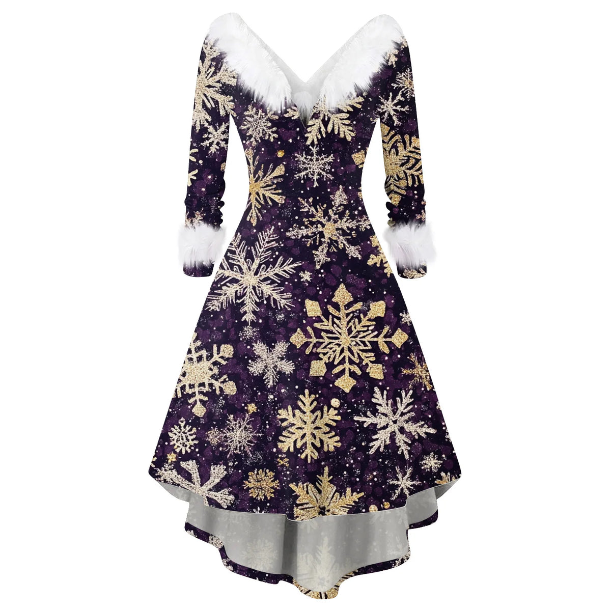 Women Winter Furry Plush Party Dress Female Long Sleeve Irregular A -line Dress Vestidos Fashion Spliced Christmas Dress Navidad