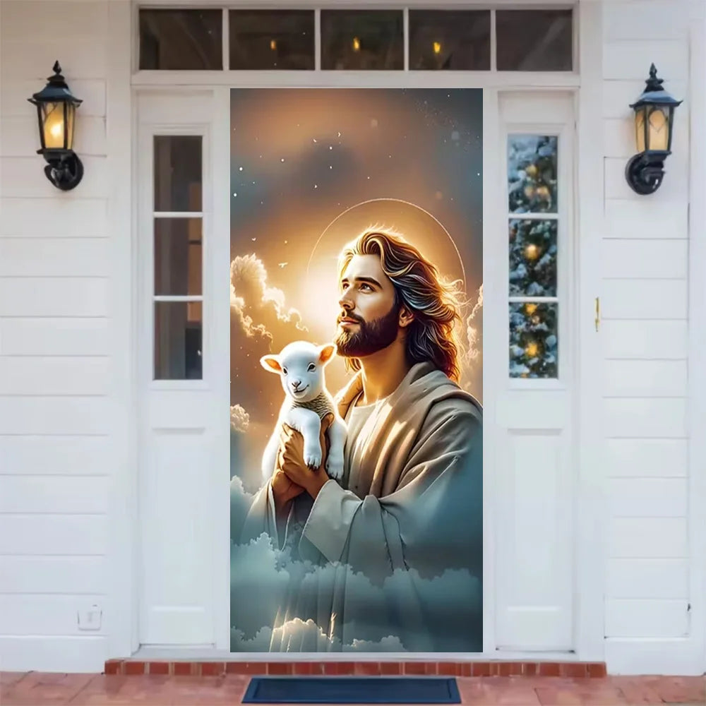 Easter Christian Jesus Theme Party Decoration Backdrop Christ Cross Door Cover Religious Front Porch Background Photography Prop