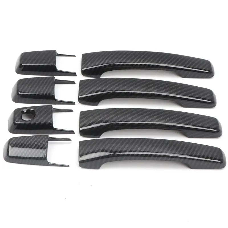 Lot de caches de poignées de porte de voiture à texture en fibre de carbone noire pour la garniture de poignée de porte en chrome Mitsubishi Pajero 2007 à 2021.