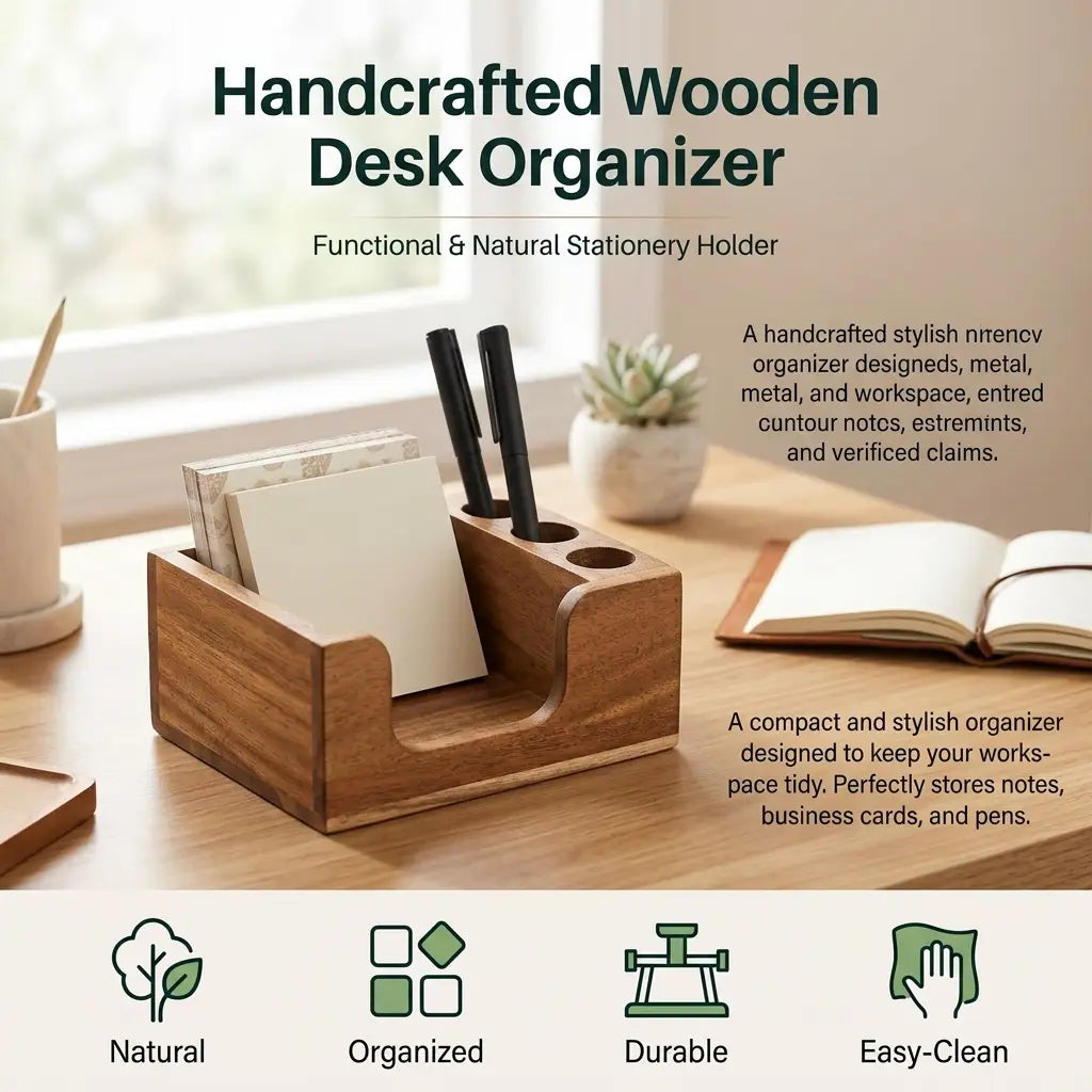Solid Wood Desk Organizer with Smooth Surface and Eco-Friendly Finish Features Scientific Compartment Design for Office Students