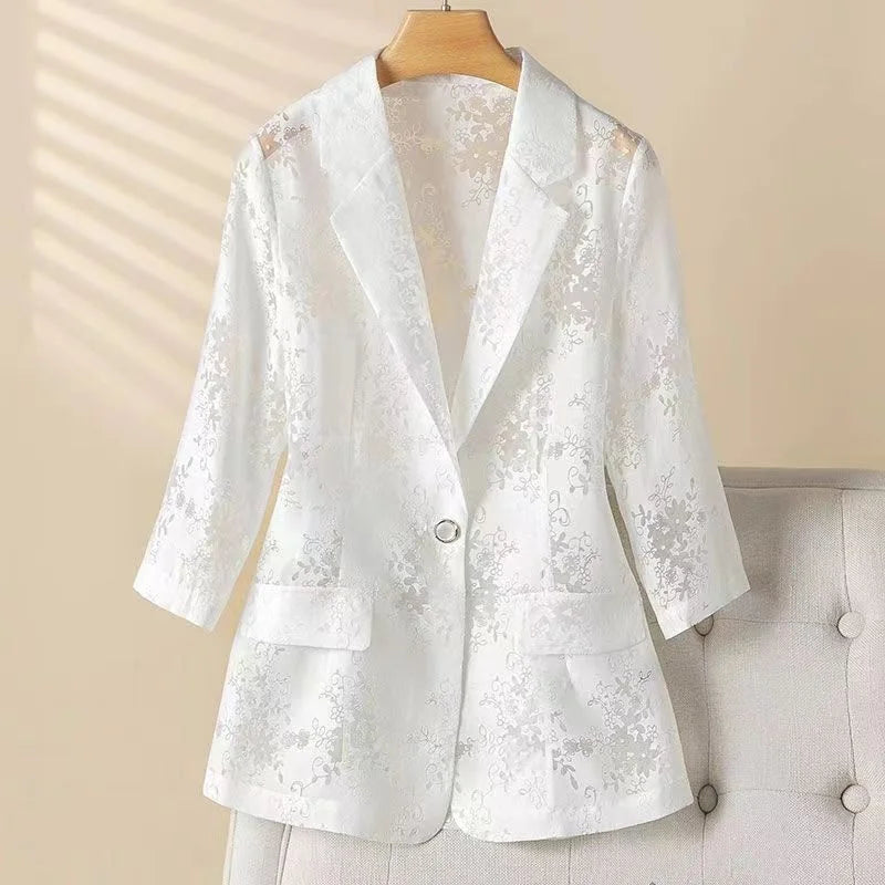 Women Lace Blazer Jacket Summer Eugen Sun Protection, Foreign Style Slim New Hollowed Out Seven Point Fashionable Suit, High-end
