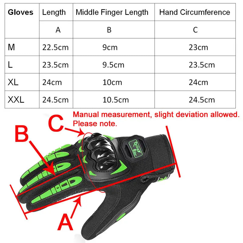 Black and neon green motorcycle racing glove back side featuring breathable material and reinforced knuckle protection for protective gear.