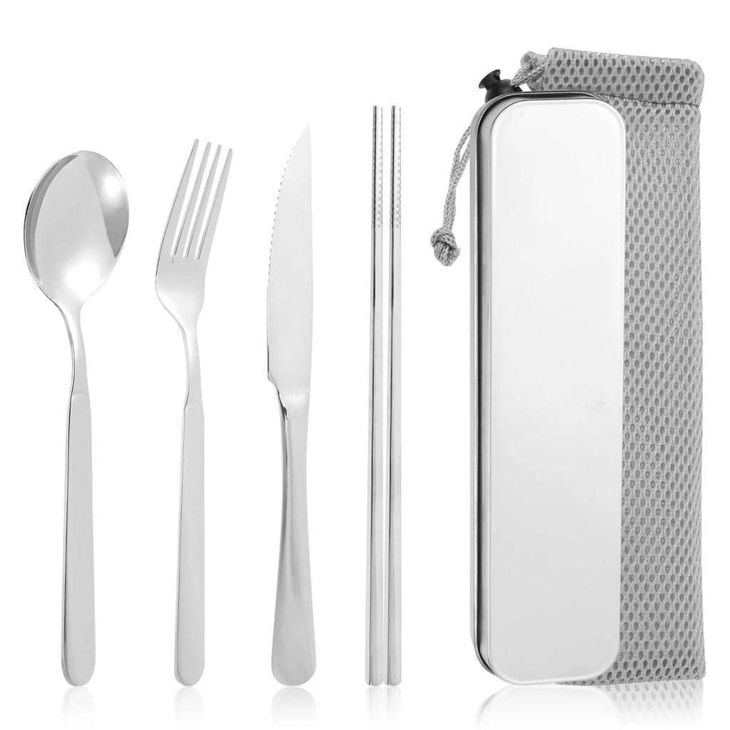 Stainless Steel Travel Cutlery Set with Case Knife Fork Spoon Reusable Portable Cutlery for Camping Office Travel Outdoor Dining