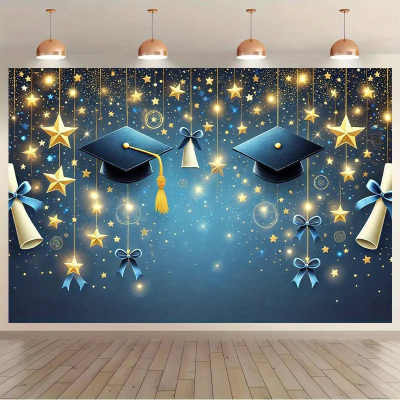 1 Holiday Graduation Celebration Background - Sparkling Stars and Diploma Design, Home, Office, and Party