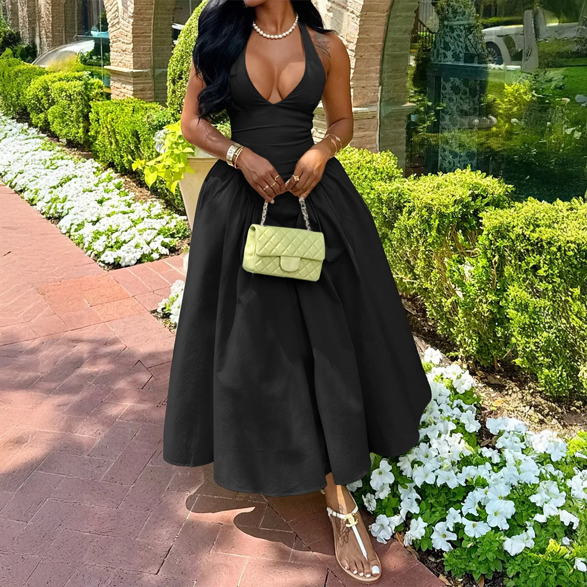 2025 Autumn Winter Evening Dress Halter Elegant Long Dress Women's Clothing