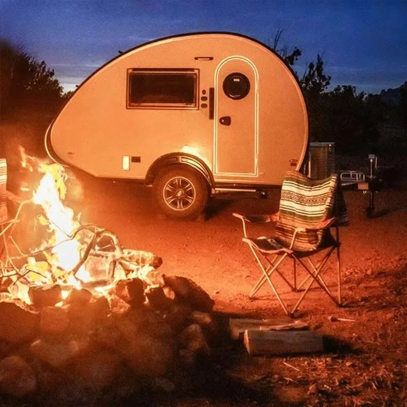 Custom Teardrop Travel Trailer, Fully Equipped Camper with Bed, Kitchen Storage Cabinets and Dining Area for Camping Road Trips