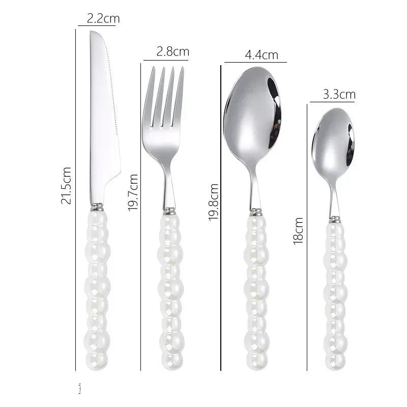 4Pcs/Set Luxury Dinnerware Stainless Steel Spoon and Fork Ceramic Pearl Handle Western Silver Cutlery High-looking Tableware