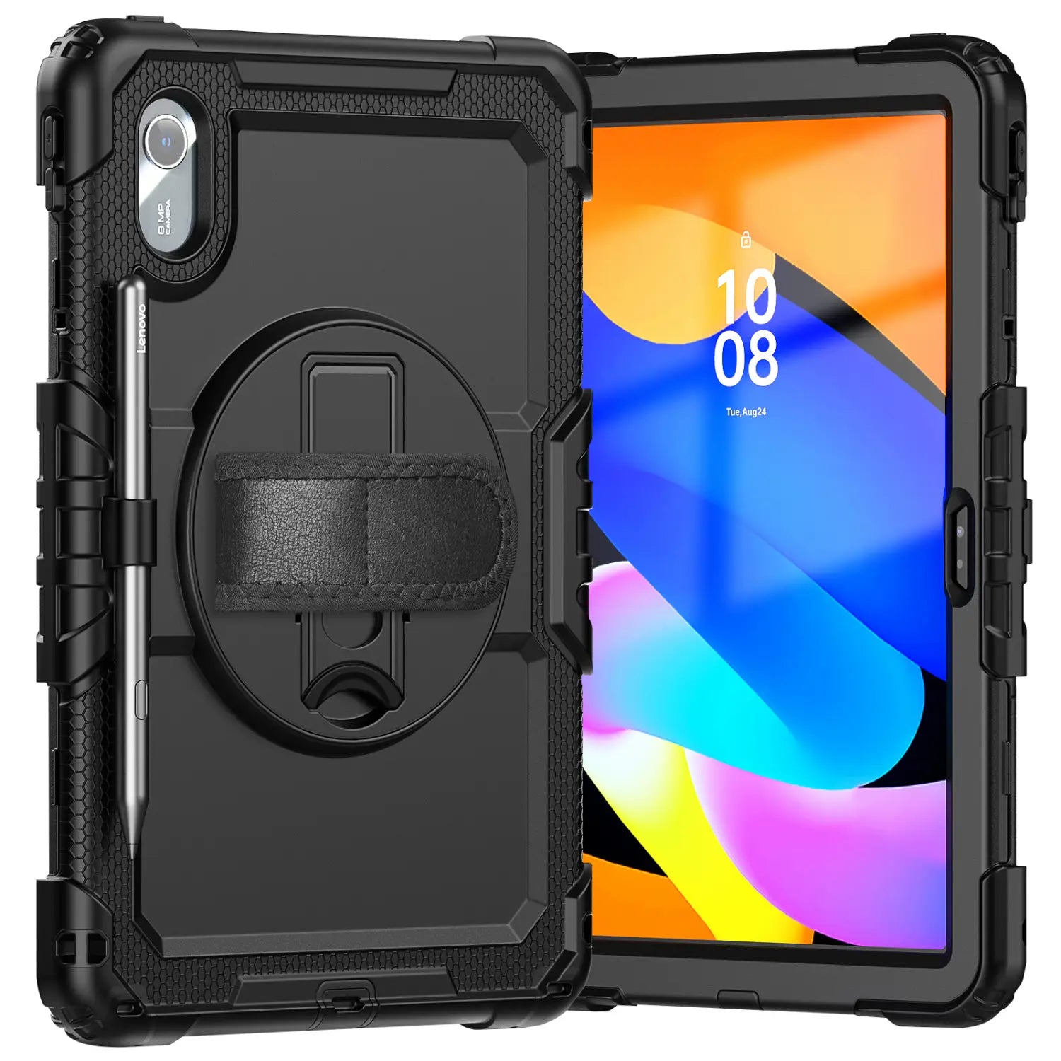 black rugged tb336fu xiaoxin pad 11 armor case with textured grip and integrated stand shown from the back side