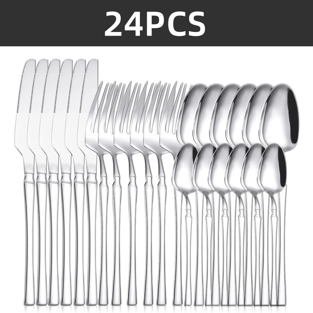 24pcs Cutlery Set Stainless Steel Tableware Knife Fork Coffee Spoons Dinnerware Dishwasher Safe Dinner Cutlery