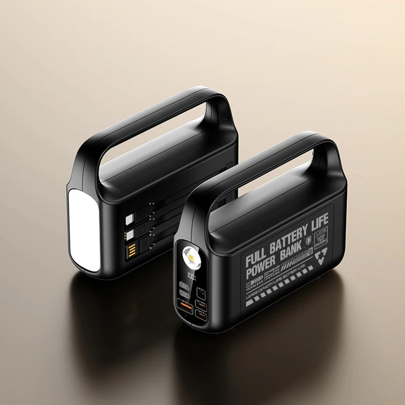 50000mAh Power Bank Large Capacity Portable Outdoor Emergency Power Supply Built-in Cable Camping Light For iPhone Xiaomi