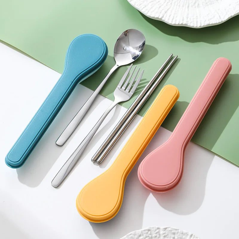1set Cutlery Set with Storage Case Korean Style Portable Tableware Set Home School Kitchen Dinnerware Services Utensil Set Spoon
