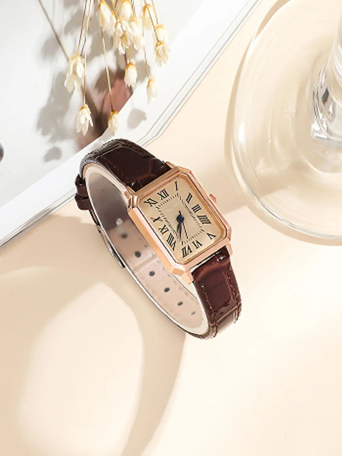 Women's Watch, Quartz Watch, Simple Fashion Casual Watch, Small Elegant Leather Strap, Square Dial with Roman Numerals