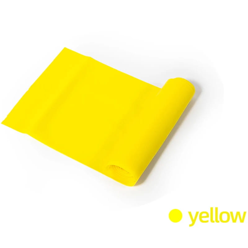 Bright yellow flexible resistance workout band made of durable material for home fitness exercises.