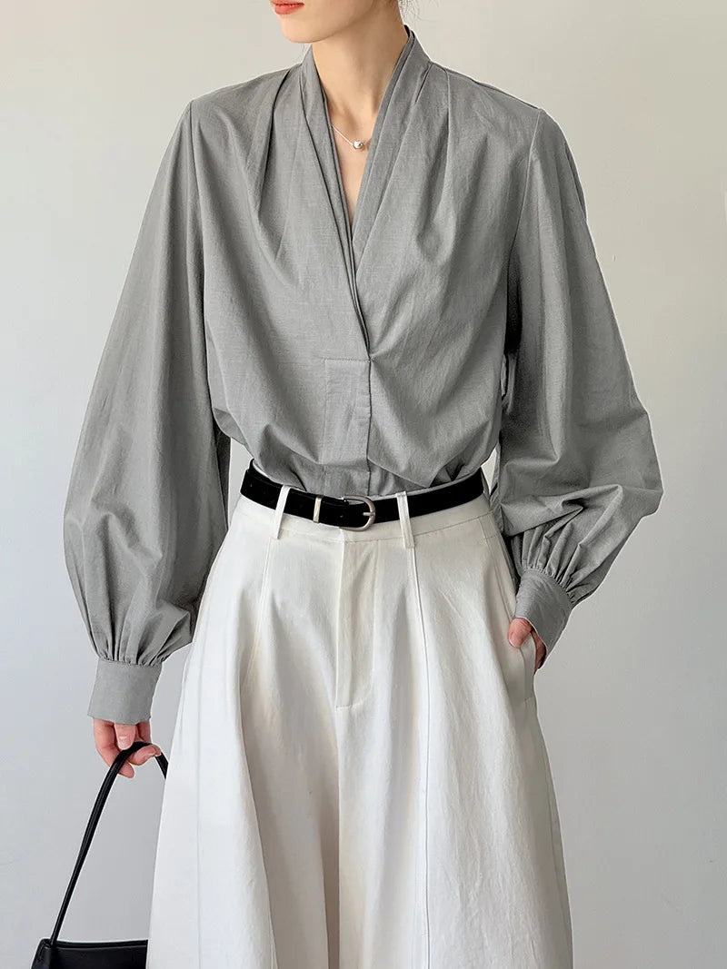 Women Casual White Color Blouses V-Neck Puff Sleeve Office Blouses Womens Tops And Blouses Fashion Shirts Blusas Roupa Feminina