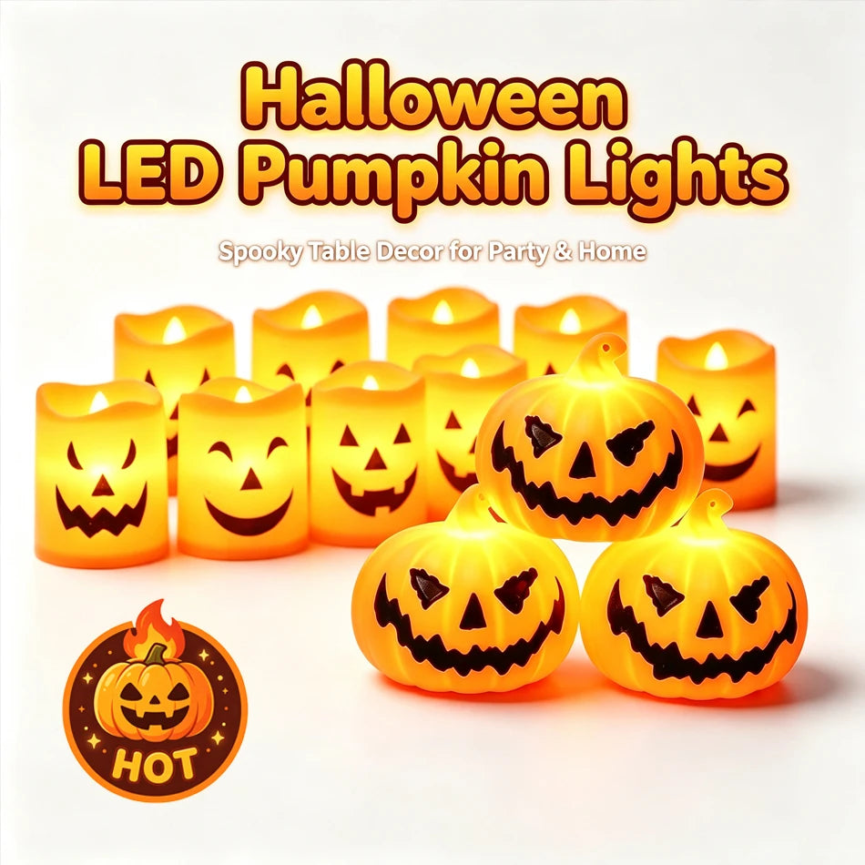 Halloween LED Pumpkin Lights, Flameless Candle Lamp, Jack‑O‑Lantern Night Light, Spooky Table Ornament, Home Party  Decoration
