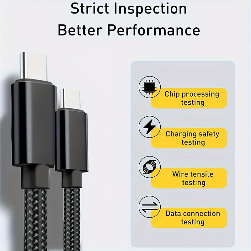 Black braided 60w USB-C to USB-C fast charging cable with reinforced connectors for durable use.
