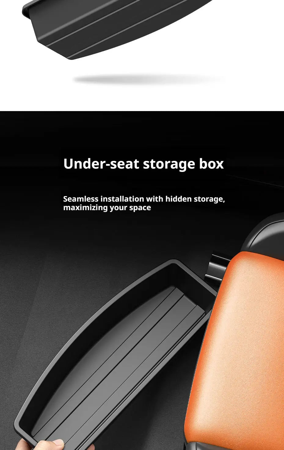 under seat car storage organizer box in black with a sleek ribbed interior and seamless design for hidden car storage