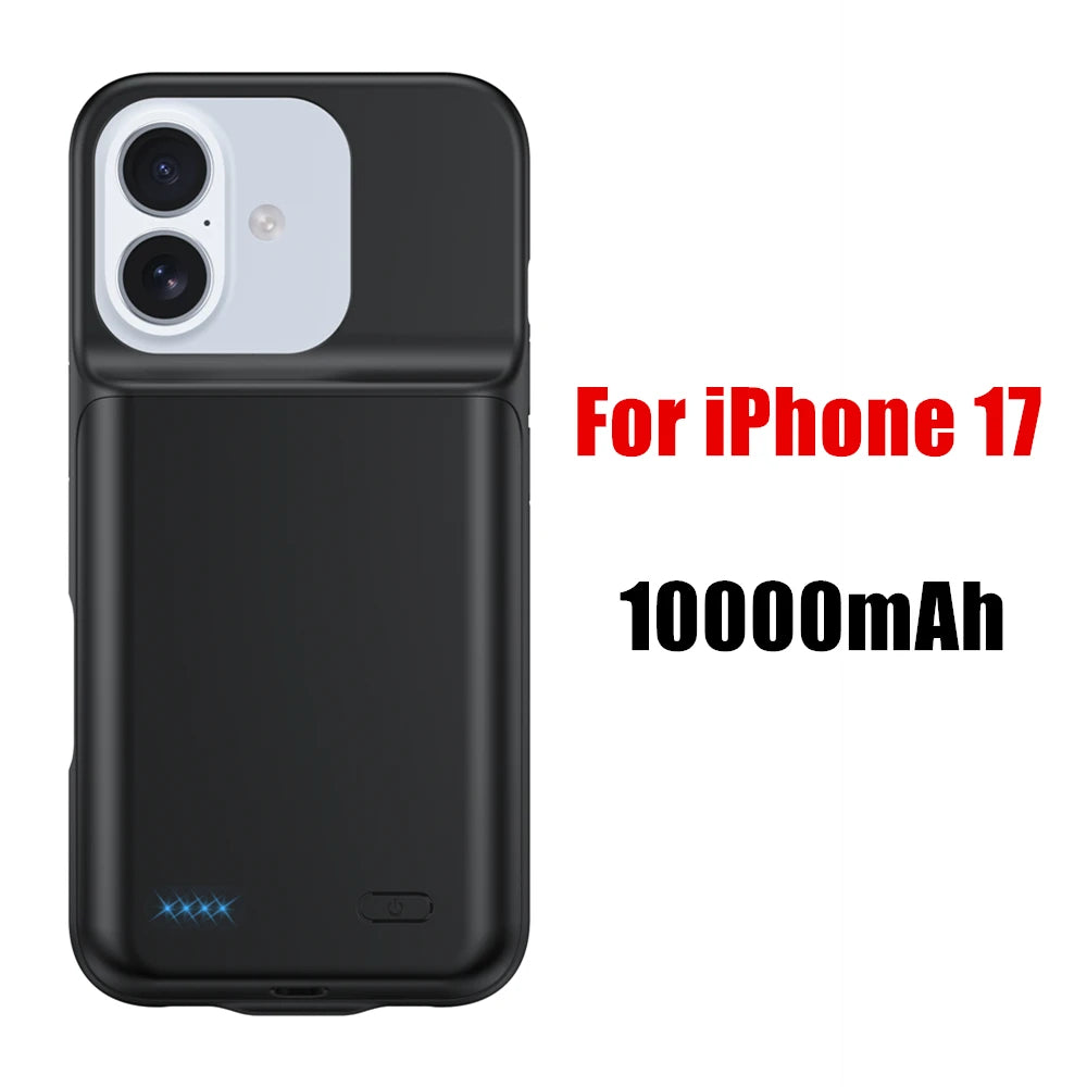 10000mAh Powerbank Cover For iPhone 17 16 Pro Max 17Air 16 Plus 16e External Battery Cases Portable Charger Power Bank Case