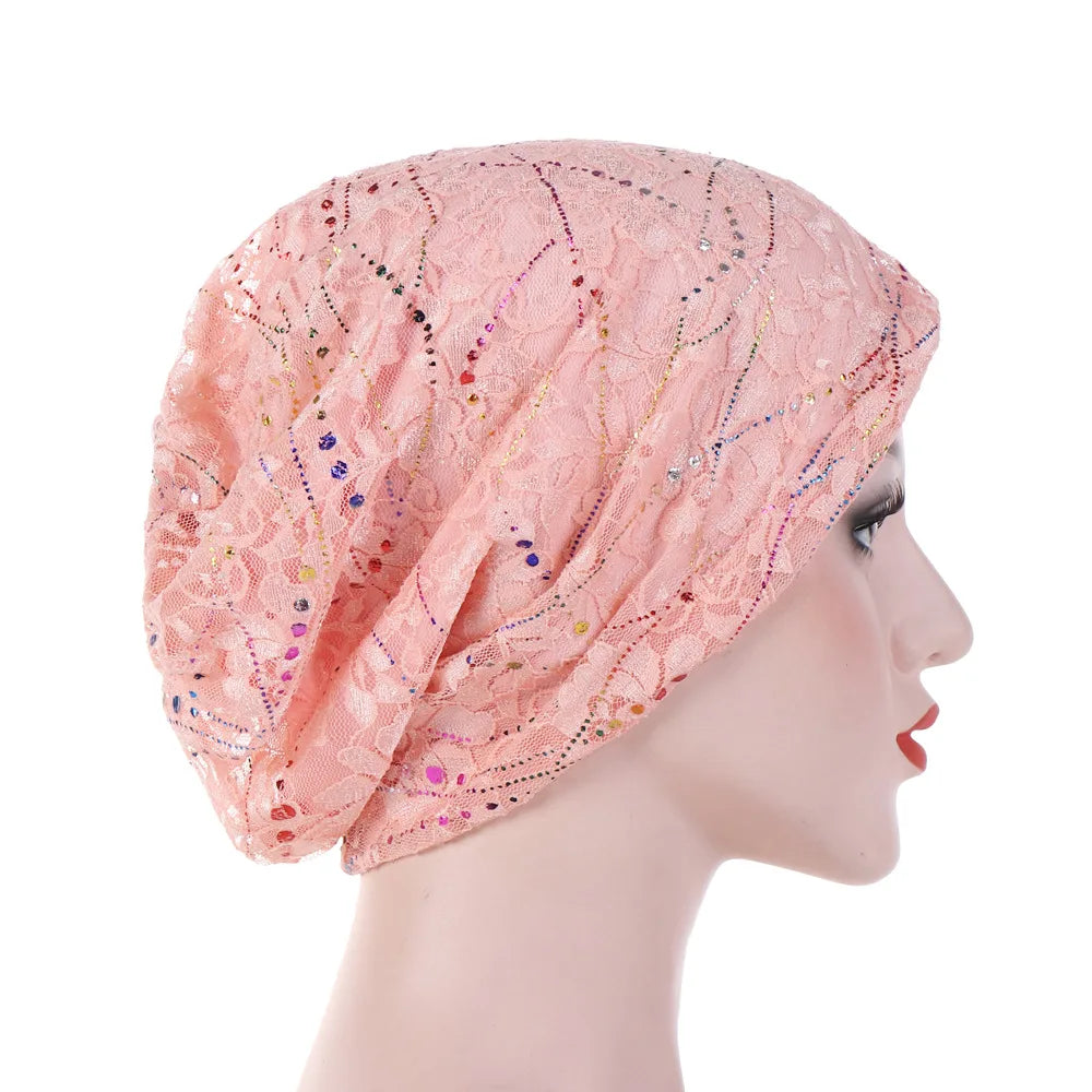 Women's Breathable Lace Turban Hat Spring Summer Thin Hijab Caps Fashionable Elastic Flower Headscarf Soft Comfortable Sleep Cap