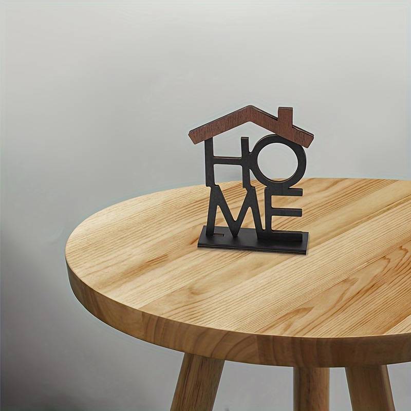 black and wood-toned minimalist wooden home sign shelf decor with house-shaped design for interior decoration