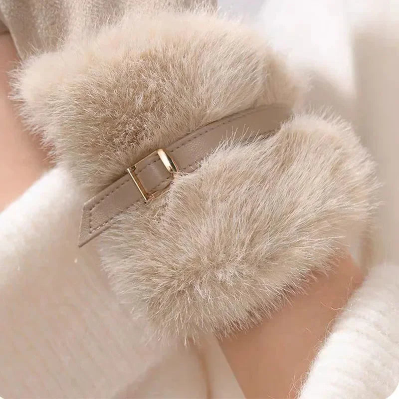 Women's Winter Gloves Warm Fleece Lined Windproof Cold-Resistant Touchscreen Compatible with Plush Decoration for Autumn Winter