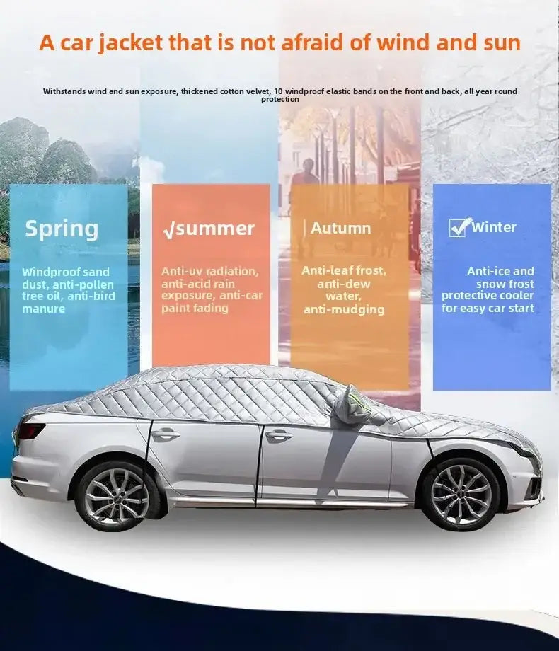 Silbernes, gesteppte, ganzjahres-wasserfestes Autofenster-Sonnenschutzcover für die Windschutzscheibe mit verstärkten elastischen Bändern für einen verbesserten Schutz und erhöhte Haltbarkeit