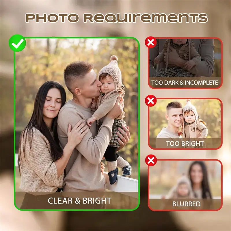 Individueller Foto-Autoduft mit einem klaren und hellen Bild einer Familie, die sich draußen umarmt, wobei der Vater der Stirn des Babys einen Kuss gibt und es in seinen Armen hält.