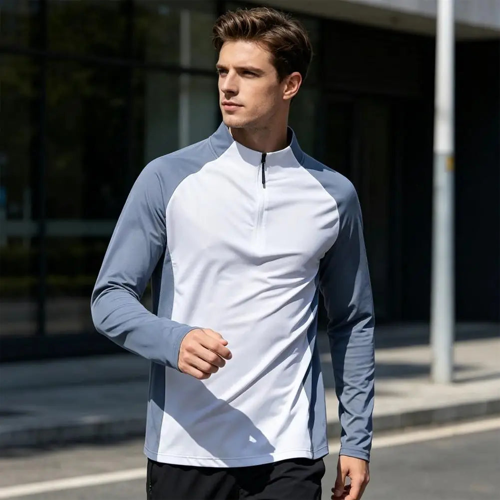 Quick Dry Breathable Men Active Tops Half-zip Long Sleeve UV Sun Protection Casual Summer Shirts for Gym Workout