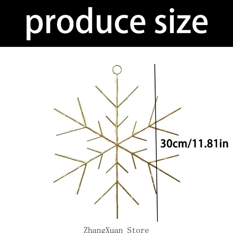 Gold-colored metal snowflake ornament with a hanging loop designed for use as a Christmas tree and wreath decoration.