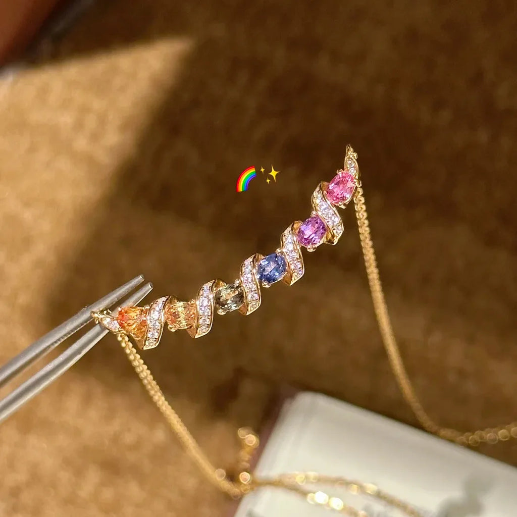 S925 Sterling Silver Necklace, Evening Dress Accessory, colorful Zircon Necklace, Noble and colorful Gemstone Necklace for Women