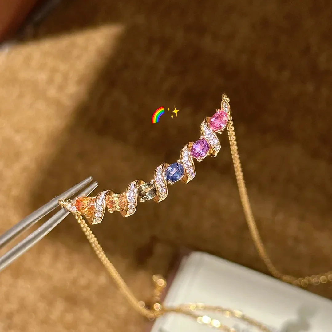 S925 Sterling Silver Necklace, Evening Dress Accessory, colorful Zircon Necklace, Noble and colorful Gemstone Necklace for Women