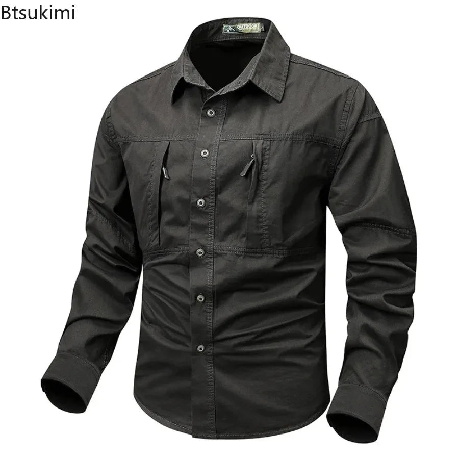 New Men's Long Sleeve Shirt Spring Autumn Wrinkle Free Workwear Shirts Japanese Style Lapel Pocket Casual Fashion Blouse Tops