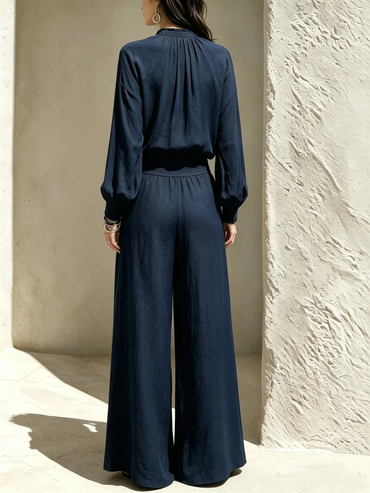 2026 Fall European and American New Casual, High-End, Stand-Up Collar Outfit Set: Loose Blouse, Wide-Leg Pants for Women.