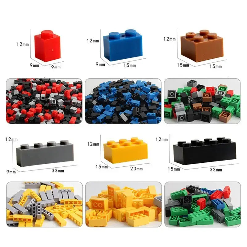 des éléments de construction créatifs en plastique rouges, bleus et bruns, de tailles variées, pour un ensemble en gros de construction créative de type DIY pour enfants